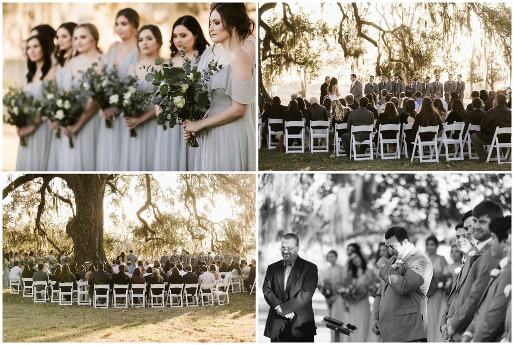 guests enjoy a sunset wedding ceremony at Durcos Plantation in Louisiana