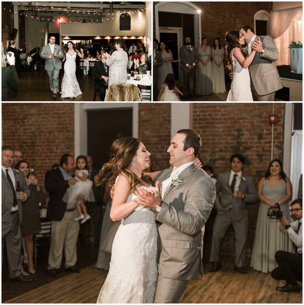 wedding couple shares their first dance at the foundry in thibodaux louisiana