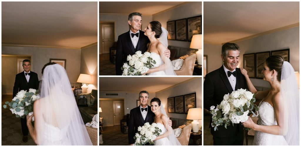 bride has emotional first look with her father on wedding day