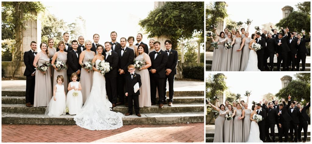 bridal party photos at popp fountain in new orleans city park
