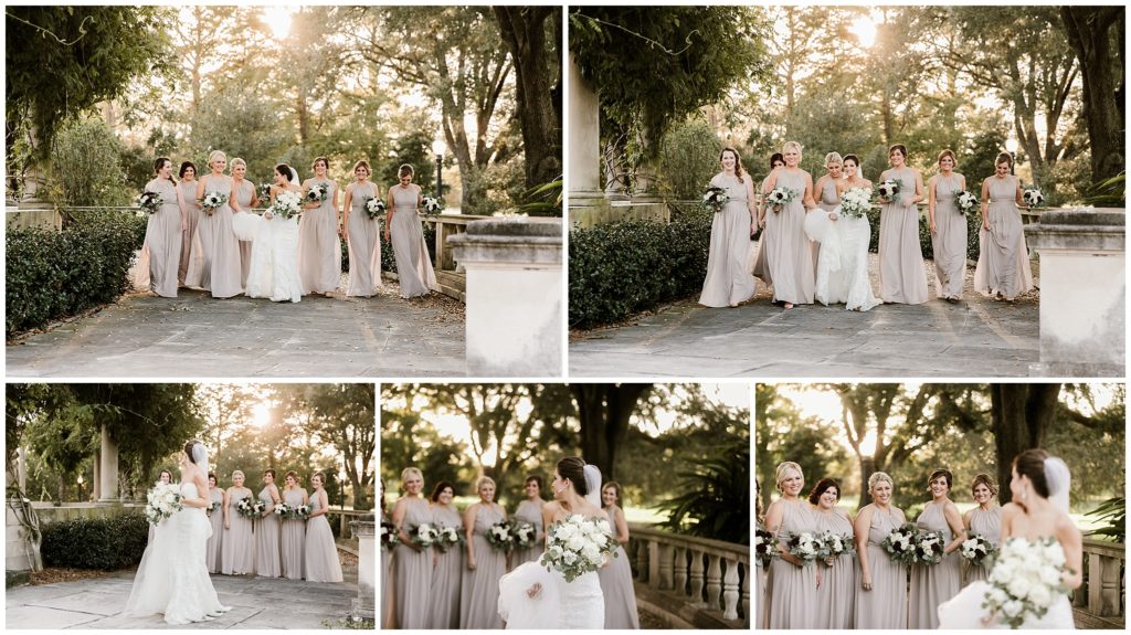 bride and bridesmaid photos at new orleans city park