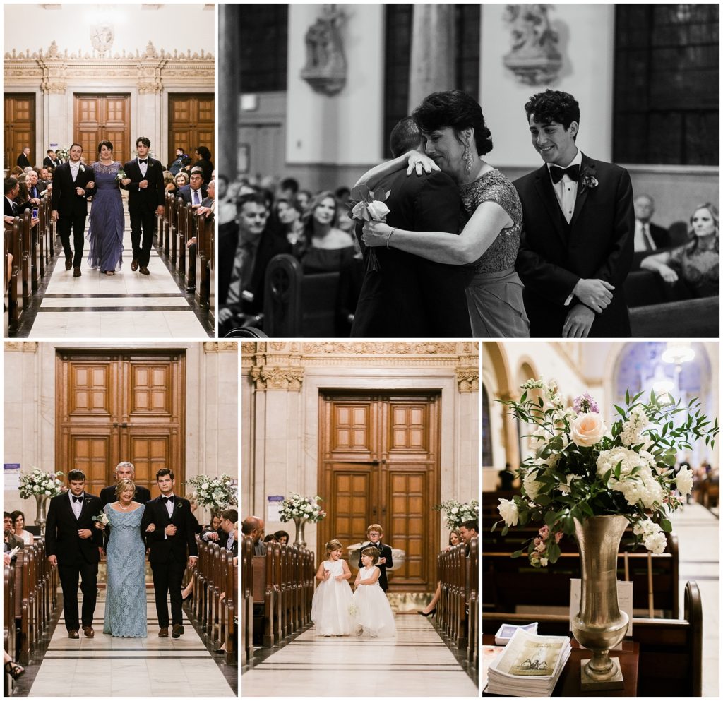 wedding party processes down aisle at st anthony of padua in new orleans