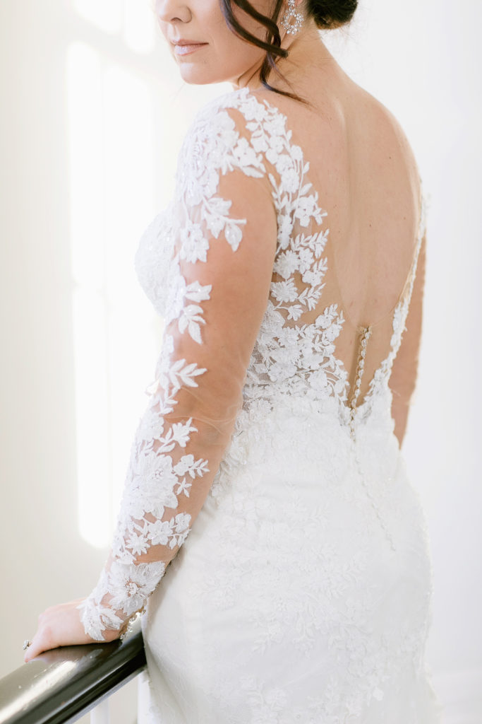 close up of back of martina liana wedding gown