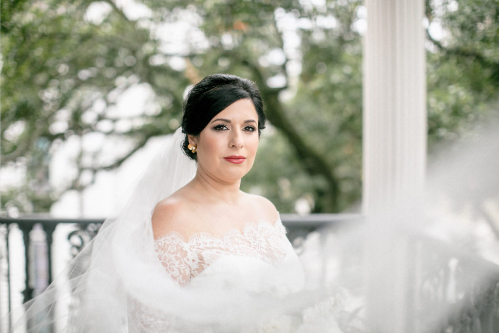 dramatic windswept wedding veil during bridals