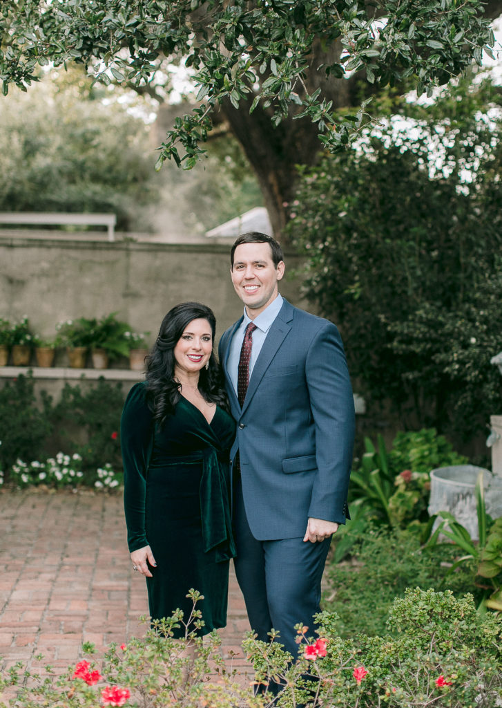 couple poses for fall engagement session in New Orleans